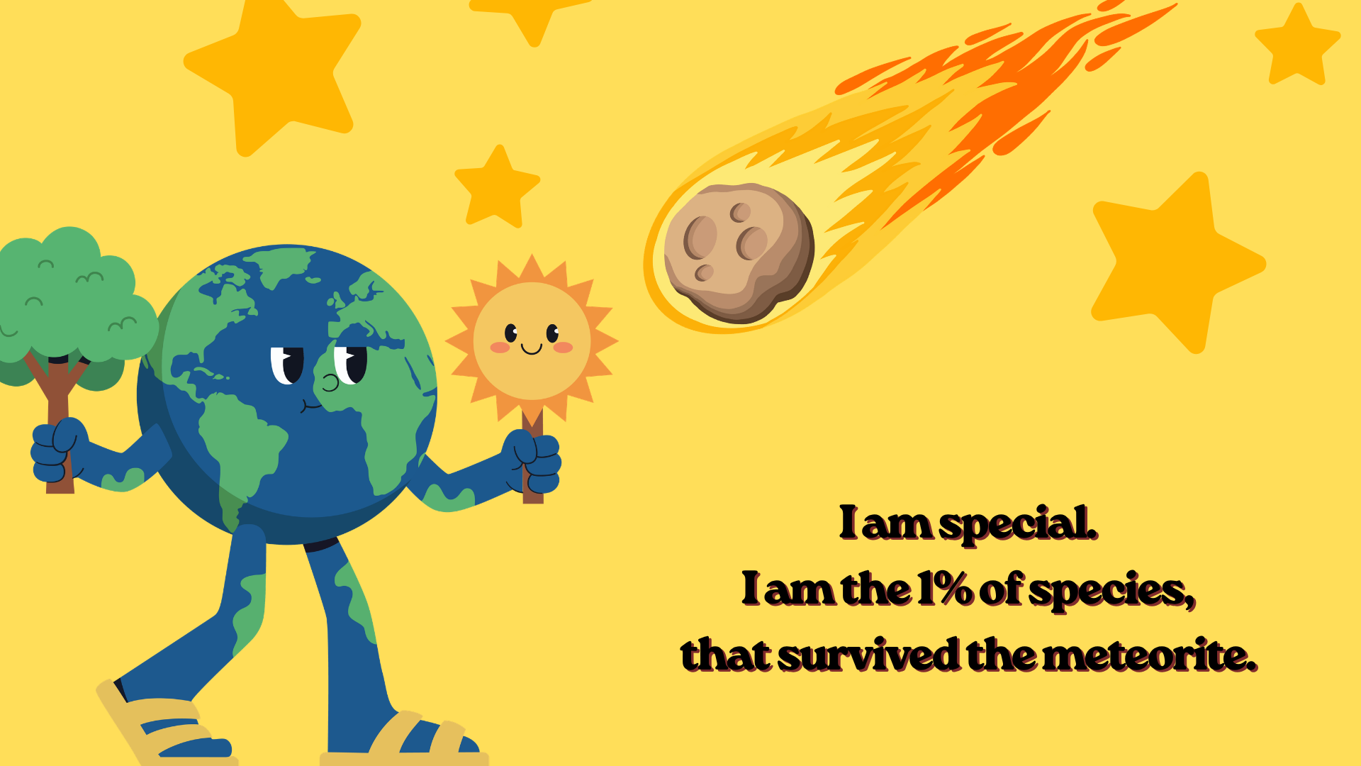 Colorful Earth and solar system illustration about surviving the meteorite