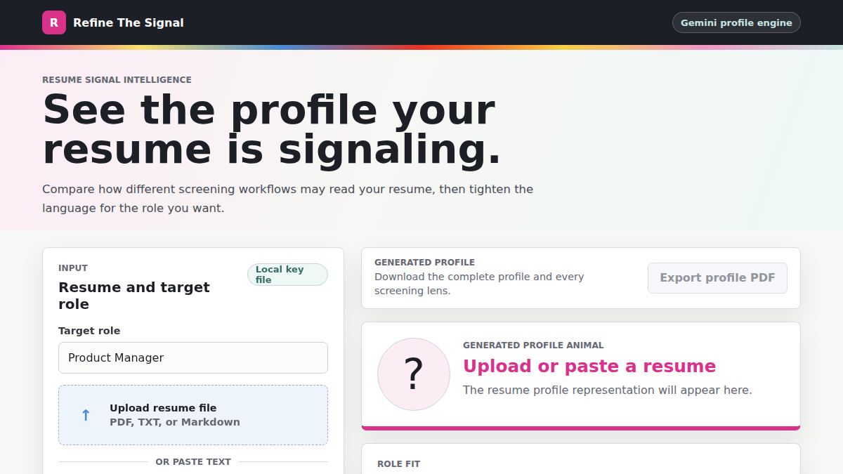 Preview of the Refine the Signal app