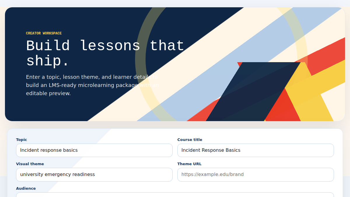 Preview of the SCORM Creator app