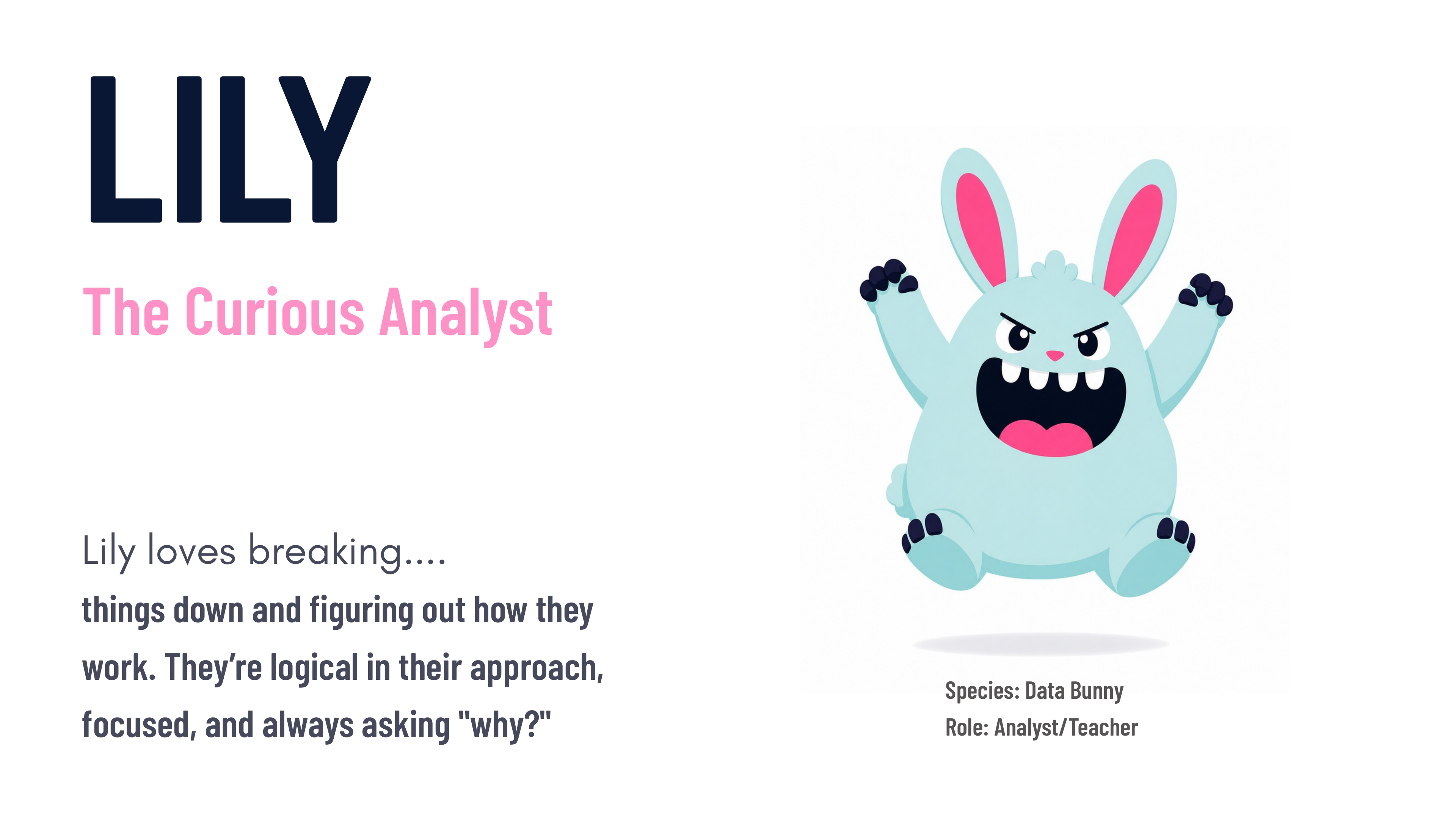 Lily, the curious analyst data bunny